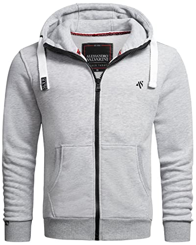 ALESSANDRO SALVARINI Herren Sweatjacke Kapuzenjacke Warmer Hoodie Sweater [AS-314-Hellgrau-Gr.L] von ALESSANDRO SALVARINI