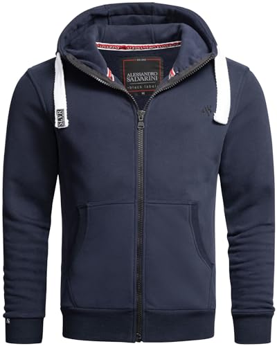 ALESSANDRO SALVARINI Herren Sweatjacke Kapuzenjacke Warmer Hoodie Sweater [AS-314-Navy-Gr.L] von ALESSANDRO SALVARINI