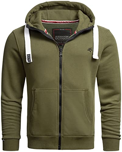 ALESSANDRO SALVARINI Herren Sweatjacke Kapuzenjacke Warmer Hoodie Sweater [AS-314-Olive-Gr.L] von ALESSANDRO SALVARINI