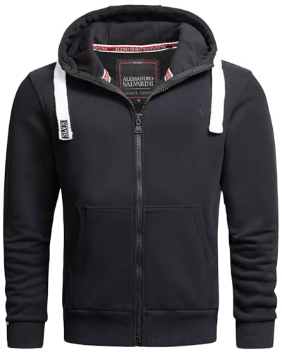 ALESSANDRO SALVARINI Herren Sweatjacke Kapuzenjacke Warmer Hoodie Sweater [AS-314-Schwarz-Gr.M] von ALESSANDRO SALVARINI