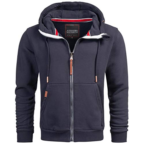 ALESSANDRO SALVARINI Herren Sweatjacke Kapuzenpullover Jacke Hoodie Kapuze Sweater AS292 [AS-292-Navy-Gr.S] von ALESSANDRO SALVARINI