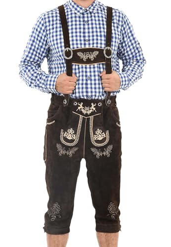 ALESSANDRO SALVARINI Herren Trachten Lederhose (46-60) - mit Stickerei und Hosenträgern - AS452 - Dunkelbraun Größe 46 - Gr.46 von ALESSANDRO SALVARINI