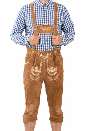 ALESSANDRO SALVARINI Herren Trachten Lederhose (46-60) - mit Stickerei und Hosenträgern - AS452 - Hellbraun Größe 46 - Gr.46 von ALESSANDRO SALVARINI