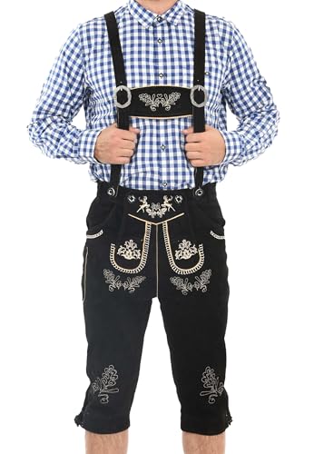 ALESSANDRO SALVARINI Herren Trachten Lederhose (46-60) - mit Stickerei und Hosenträgern - AS452 - Schwarz Größe 50 - Gr.50 von ALESSANDRO SALVARINI