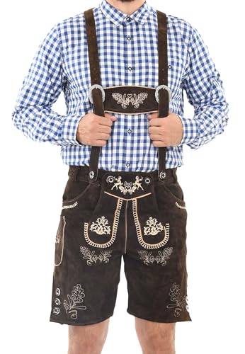 ALESSANDRO SALVARINI Herren Trachten Lederhose (46-60) - mit Trägern, Echtleder - AS451 - Dunkelbraun Größe 50 - Gr.50 von ALESSANDRO SALVARINI