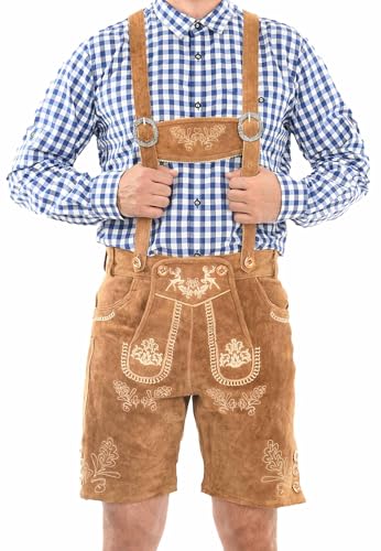 ALESSANDRO SALVARINI Herren Trachten Lederhose (46-60) - mit Trägern, Echtleder - AS451 - Hellbraun Größe 52 - Gr.52 von ALESSANDRO SALVARINI