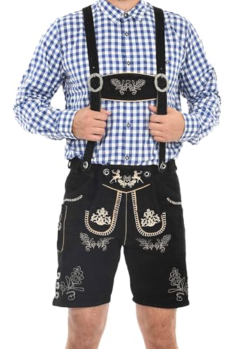 ALESSANDRO SALVARINI Herren Trachten Lederhose (46-60) - mit Trägern, Echtleder - AS451 - Schwarz Größe 56 - Gr.56 von ALESSANDRO SALVARINI