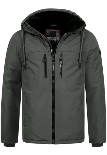 ALESSANDRO SALVARINI Herren Winter Jacke warm Winterjacke Teddyfell Kapuze AS-332 [AS-332-Anthrazit-Gr.L] von ALESSANDRO SALVARINI