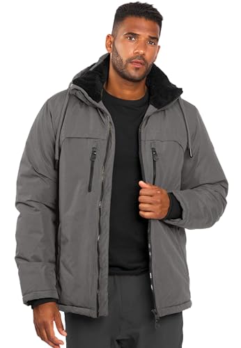 ALESSANDRO SALVARINI Herren Winter Jacke warm Winterjacke Teddyfell Kapuze AS-332 [AS-332-Dunkelgrau-Gr.M] von ALESSANDRO SALVARINI