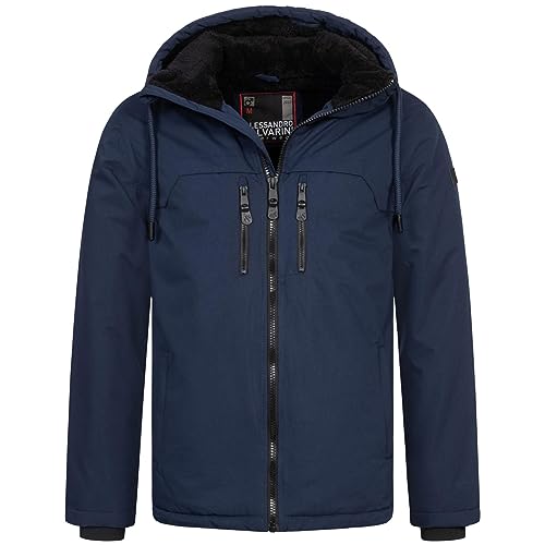 ALESSANDRO SALVARINI Herren Winter Jacke warm Winterjacke Teddyfell Kapuze AS-332 [AS-332-Navy-Gr.XXL] von ALESSANDRO SALVARINI