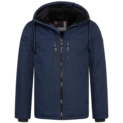 ALESSANDRO SALVARINI Herren Winter Jacke warm Winterjacke Teddyfell Kapuze AS-332 [AS-332-Navy-Gr.XXL] von ALESSANDRO SALVARINI