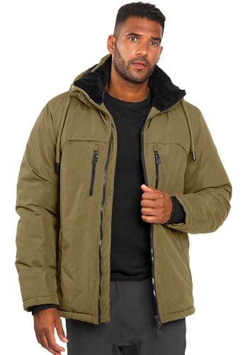 ALESSANDRO SALVARINI Herren Winter Jacke warm Winterjacke Teddyfell Kapuze AS-332 [AS-332-Olive-Gr.3XL] von ALESSANDRO SALVARINI