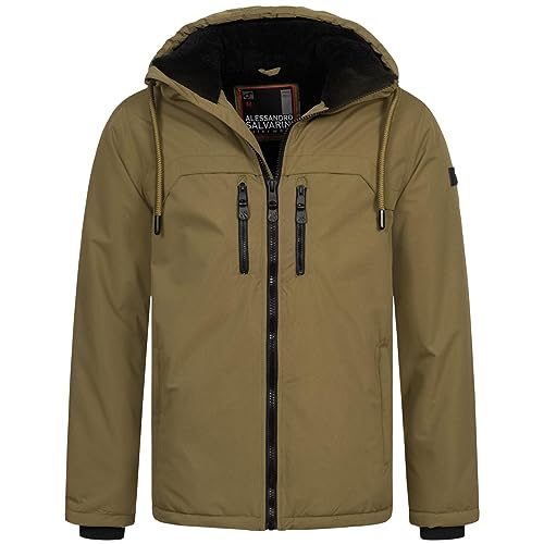 ALESSANDRO SALVARINI Herren Winter Jacke warm Winterjacke Teddyfell Kapuze AS-332 [AS-332-Olive-Gr.XL] von ALESSANDRO SALVARINI