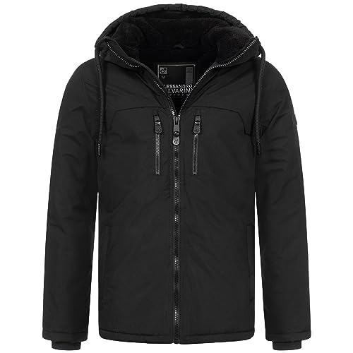 ALESSANDRO SALVARINI Herren Winter Jacke warm Winterjacke Teddyfell Kapuze AS-332 [AS-332-Schwarz-Gr.L] von ALESSANDRO SALVARINI