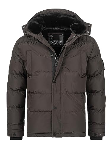 ALESSANDRO SALVARINI Herren Winter Stepp Jacke Winterjacke gesteppt warm Fellkragen AS-326 [AS-326-Dunkelgrau-Gr.3XL] von ALESSANDRO SALVARINI