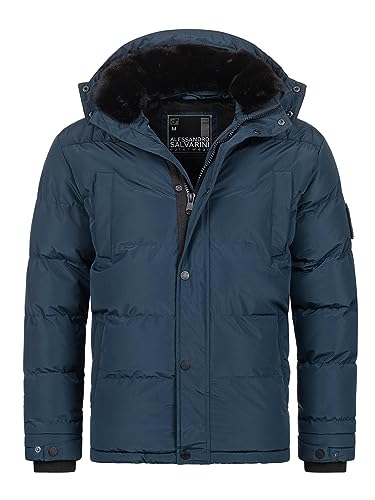 ALESSANDRO SALVARINI Herren Winter Stepp Jacke Winterjacke gesteppt warm Fellkragen AS-326 [AS-326-Navy-Gr.L] von ALESSANDRO SALVARINI