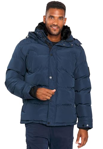 ALESSANDRO SALVARINI Herren Winterjacke (S-3XL) - Wasserabweisend, Abnehmbare Kapuze & Fellkragen, Steppjacke, Warme Jacke Männer - AS-326 Navy Small von ALESSANDRO SALVARINI
