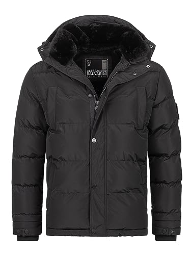 ALESSANDRO SALVARINI Herren Winter Stepp Jacke Winterjacke gesteppt warm Fellkragen AS-326 [AS-326-Schwarz-Gr.L] von ALESSANDRO SALVARINI