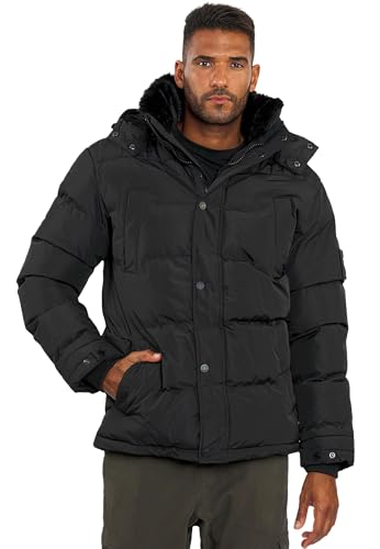 ALESSANDRO SALVARINI Herren Winterjacke (S-3XL) - Wasserabweisend, Abnehmbare Kapuze & Fellkragen, Steppjacke, Warme Jacke Männer - AS-326 Schwarz Large von ALESSANDRO SALVARINI