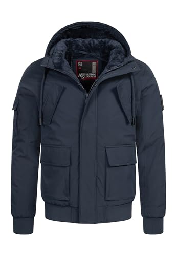 ALESSANDRO SALVARINI Herren Winterjacke (S-3XL) mit Kapuze und Fleecefutter AS432 - Navy Größe M - Gr.M von ALESSANDRO SALVARINI