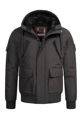 ALESSANDRO SALVARINI Herren Winterjacke (S-3XL) mit Kapuze und Fleecefutter AS432 - Schwarz Größe L - Gr.L von ALESSANDRO SALVARINI