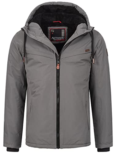 ALESSANDRO SALVARINI Herren Winterjacke Teddyfell gefüttert mit Kapuze AS321 [AS-321 - Dunkelgrau - Größe L - Gr. L] von ALESSANDRO SALVARINI