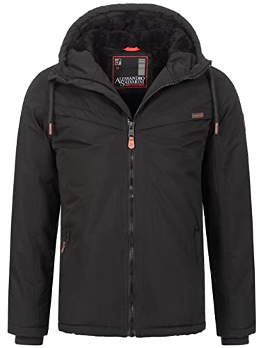 ALESSANDRO SALVARINI Herren Winterjacke Teddyfell gefüttert mit Kapuze AS321 [AS-321 - Schwarz - Größe M - Gr. M] von ALESSANDRO SALVARINI