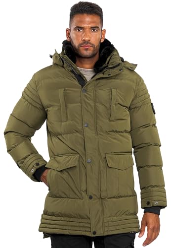 ALESSANDRO SALVARINI Herren Winterjacke (S-3XL) - Wasserabweisend, Abnehmbare Kapuze & Fellkragen, Teddyfell innen, Warme Jacke Männer - AS-285 Olive XX-Large von ALESSANDRO SALVARINI
