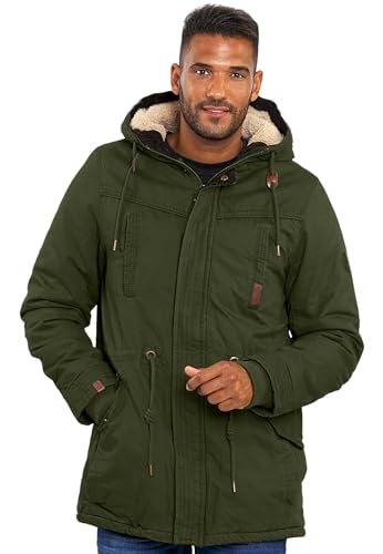 ALESSANDRO SALVARINI Winterjacke Herren Jacke Herren Winter Mann - 100% Baumwolle Teddyfell Fell Gefüttert Warm Kuschelig, Wind Schutz - Olive XXL von ALESSANDRO SALVARINI