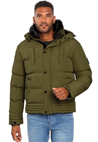 ALESSANDRO SALVARINI Winterjacke Herren - Wasserabweisend, Abnehmbare Kapuze, Gefüttert, Warm, Winddicht, Jacke Herren Winter Mann, Teddyfell Fell - Dark Olive L von ALESSANDRO SALVARINI