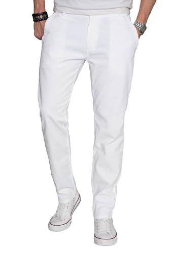 Alessandro Salvarini A. Salvarini Herren Designer Chino Stoff Hose Chinohose Regular Fit AS016, 31W / 32L, Weiß von ALESSANDRO SALVARINI