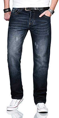 Alessandro Salvarini Designer Herren Jeans Hose Basic Jeanshose gerades Bein Comfort Fit, 34W / 30L, Dunkelblau von ALESSANDRO SALVARINI