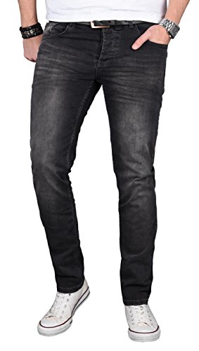 Alessandro Salvarini Designer Herren Jeans Hose Regular Slim Fit Jeanshose Basic Stretch [AS-057 - W32 L36] , Schwarz Washed von ALESSANDRO SALVARINI