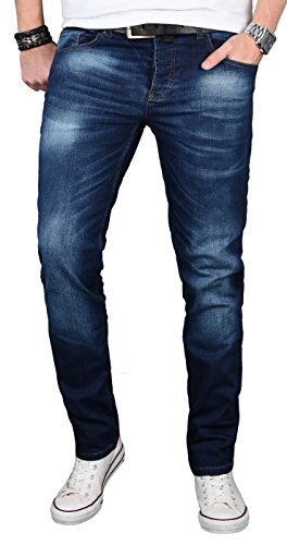 Alessandro Salvarini Designer Herren Jeans Hose Regular Slim Fit Jeanshose Basic Stretch [AS-058 - W30 L30] , Dunkelblau Washed von ALESSANDRO SALVARINI