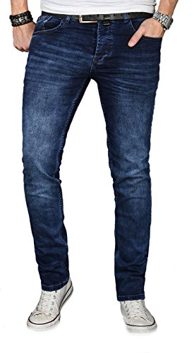 Designer Herren Jeans Hose Regular Slim Fit Jeanshose Basic Stretch [AS-054 - W30 L30] , Dunkelblau Effect von ALESSANDRO SALVARINI