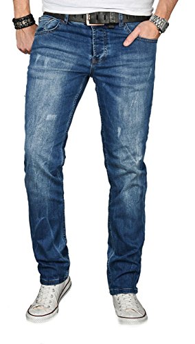 Designer Herren Jeans Hose Regular Slim Fit Jeanshose Basic Stretch [AS-055 - W33 L30] , Mittelblau Used von ALESSANDRO SALVARINI