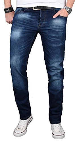 Designer Herren Jeans Hose Regular Slim Fit Jeanshose Basic Stretch [AS-058 - W30 L32] , Dunkelblau Washed von ALESSANDRO SALVARINI