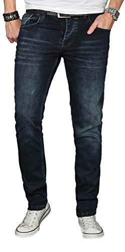 Designer Herren Jeans Hose Regular Slim Fit Jeanshose Basic Stretch [AS-059 - W30 L32] , Dunkelblau Night von ALESSANDRO SALVARINI