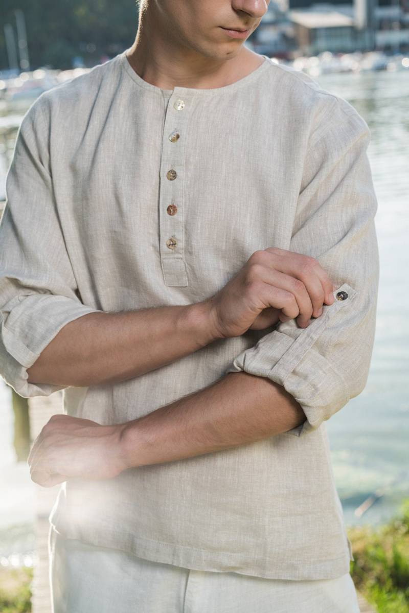 Men's Baggy Linen Shirt With Long Sleeves & Buttons Up To Half "Vitas', Casual Birthday Men's Baggy Linen Shirt With Long Sleeves & Buttons Up To Half "Vitas', Casual Birthday von ALETAnaturalis