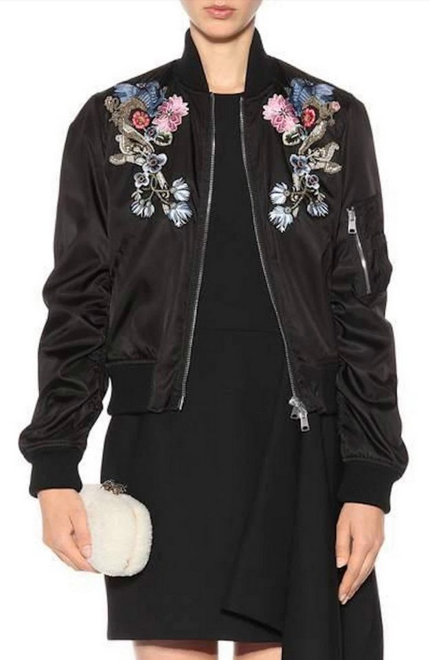 ALEXANDER MCQUEEN Bomberjacke Blumen Bestickte Festivaljacke Blouson mit Seidenfutter S Stickerei mit Perlen-Kristallverzierungen auf Brust & Schultern von ALEXANDER MCQUEEN
