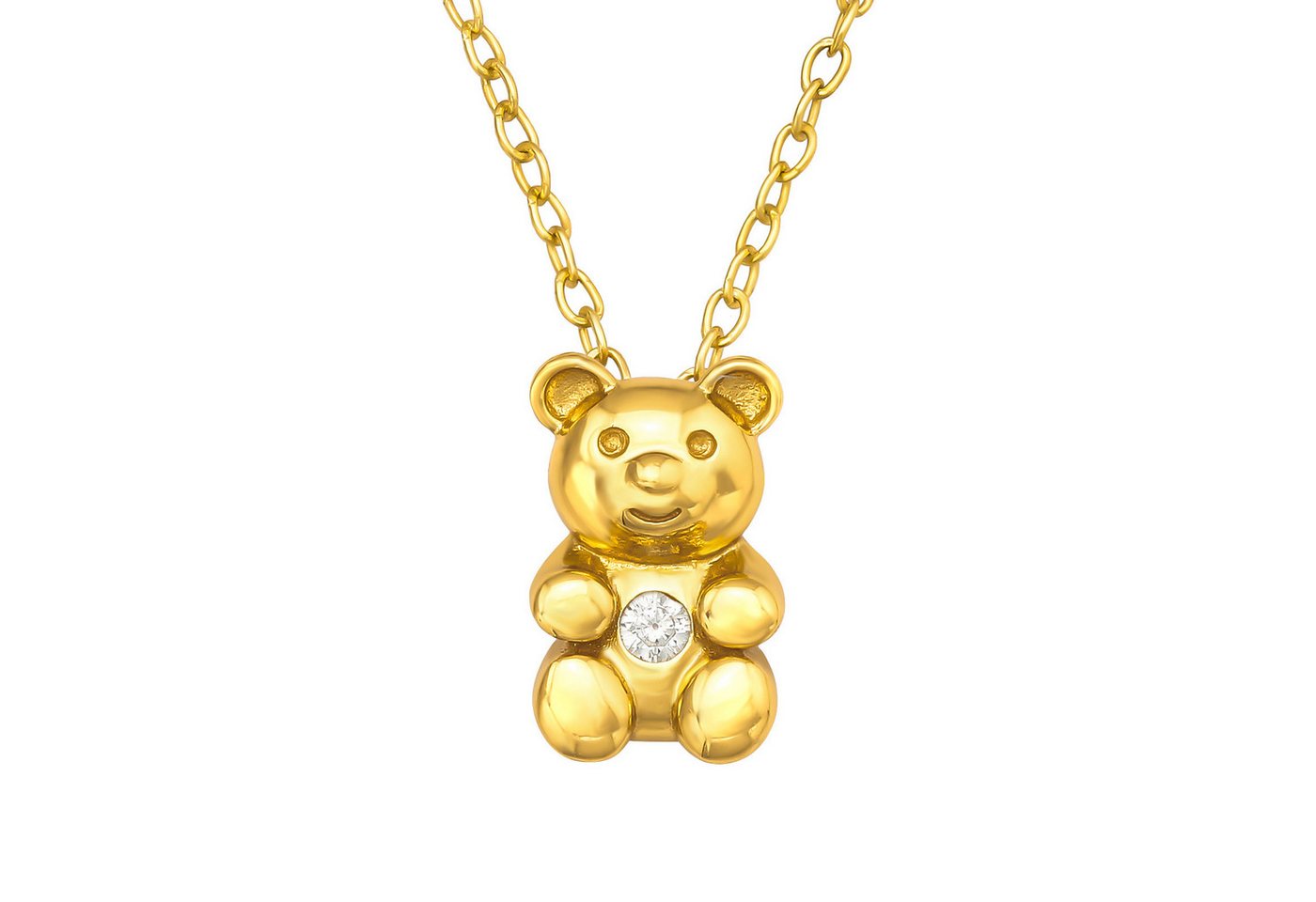 ALEXANDER YORK Kette mit Anhänger TEDDYBÄR in Gold Kristall weiß, 2-tlg., 925 Sterling Silber von ALEXANDER YORK