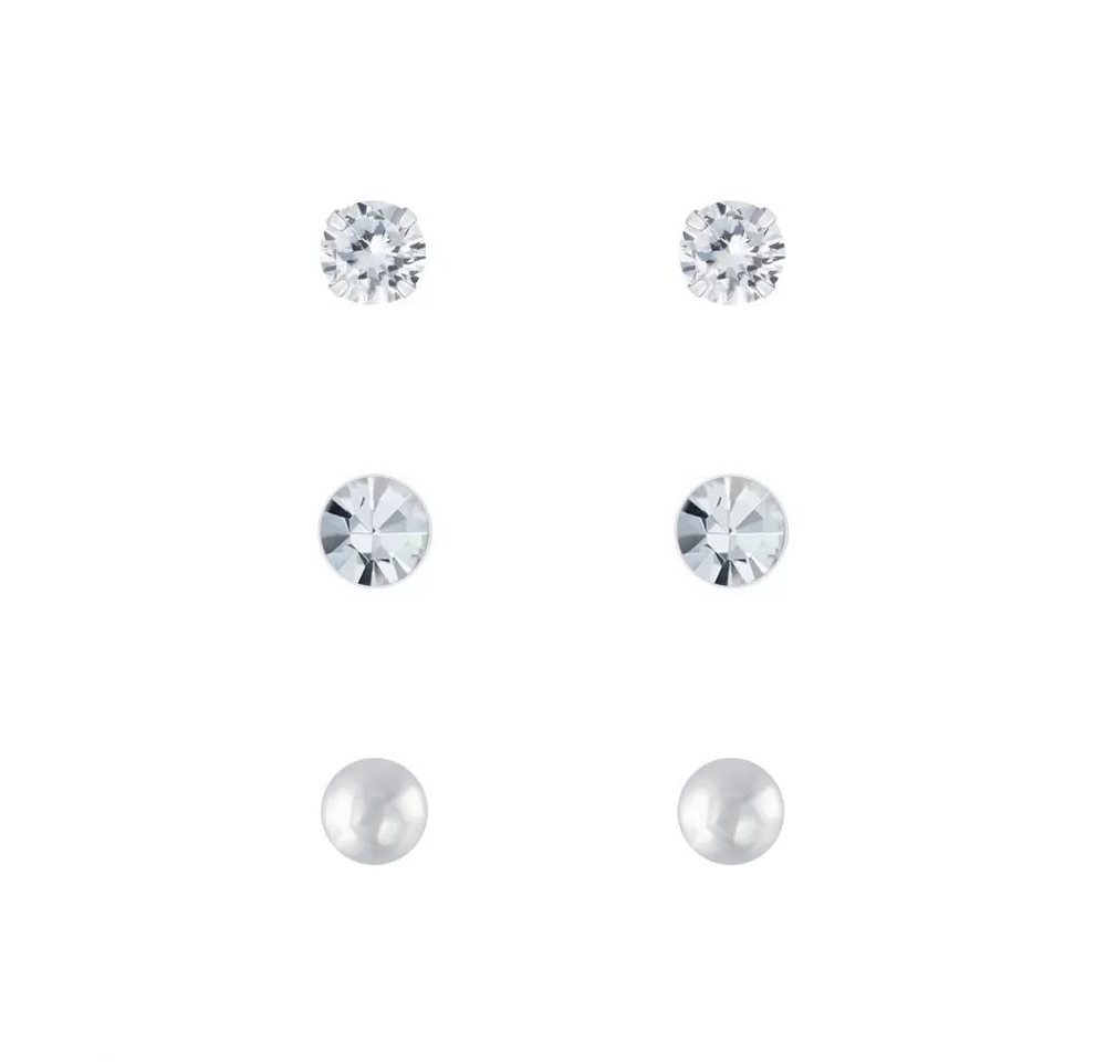 ALEXANDER YORK Ohrstecker-Set Crystal, Diamond, Pearl, 3-tlg., 925 Sterling Silber von ALEXANDER YORK