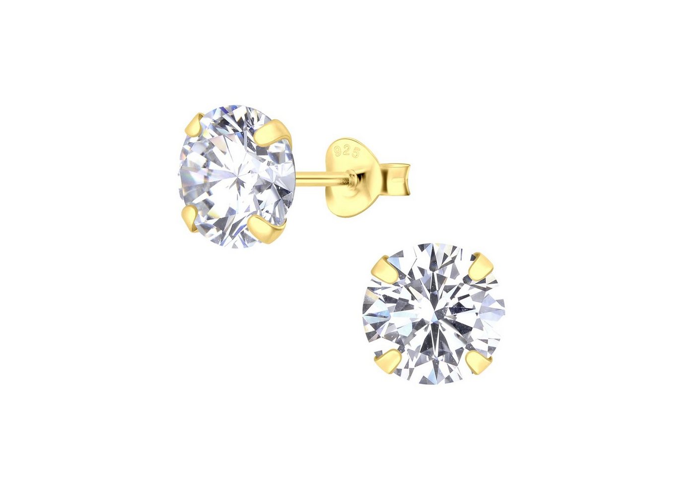 ALEXANDER YORK Paar Ohrstecker ROUND ZIRCONIA 8 mm in Gold, 2-tlg., 925 Sterling Silber von ALEXANDER YORK