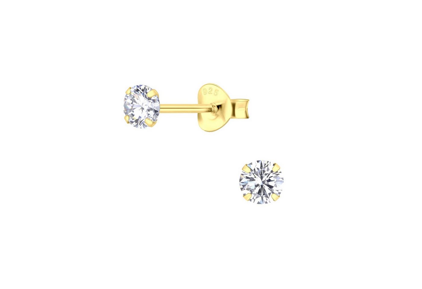 ALEXANDER YORK Paar Ohrstecker ROUND ZIRCONIA 4 mm in Gold, 2-tlg., 925 Sterling Silber von ALEXANDER YORK