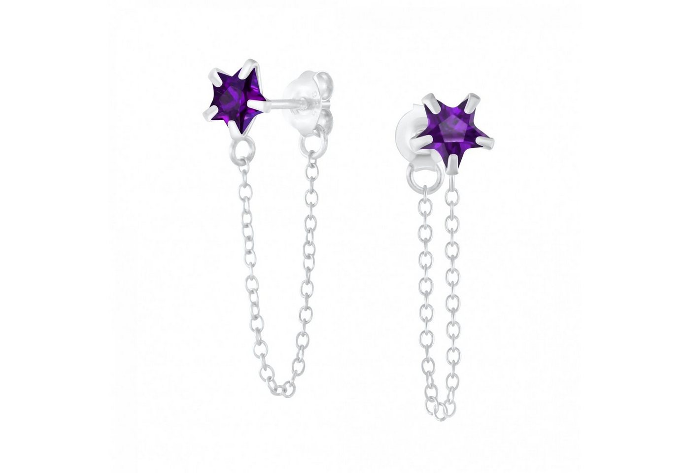 ALEXANDER YORK Paar Ohrstecker 6 mm Star Zirkonia amethyst mit Kette, 2-tlg., 925 Sterling Silber von ALEXANDER YORK