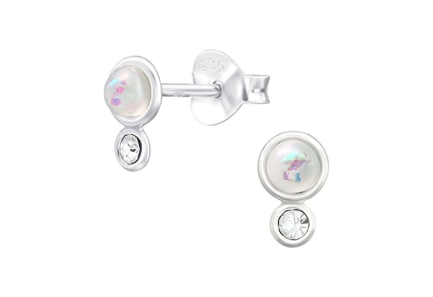 ALEXANDER YORK Paar Ohrstecker GEO-OPAL weiß mit Kristall, 2-tlg., 925 Sterling Silber von ALEXANDER YORK