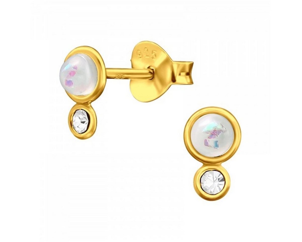 ALEXANDER YORK Paar Ohrstecker GEO-OPAL weiß mit Kristall in Gold, 2-tlg., 925 Sterling Silber von ALEXANDER YORK