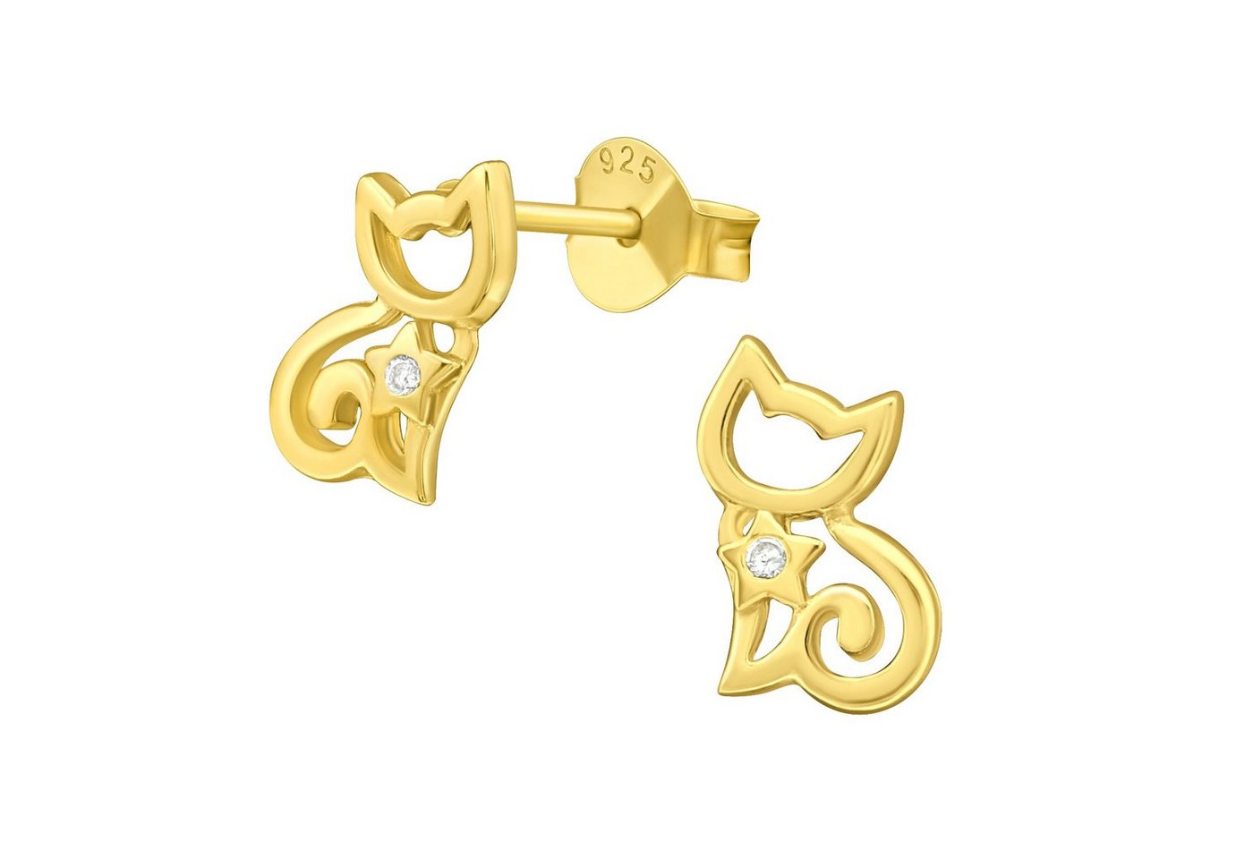 ALEXANDER YORK Paar Ohrstecker KATZE in Gold cut-out Design mit Zirkonia, 2-tlg., 925 Sterling Silber von ALEXANDER YORK