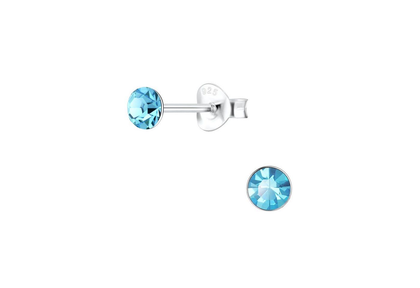 ALEXANDER YORK Paar Ohrstecker KRISTALL 4 mm aqua, 2-tlg., 925 Sterling Silber von ALEXANDER YORK