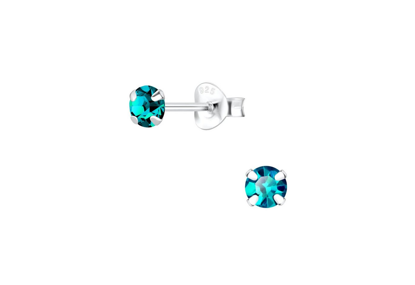 ALEXANDER YORK Paar Ohrstecker KRISTALL 4 mm blue-zircon Krappenfassung, 2-tlg, 925 Sterling Silber von ALEXANDER YORK